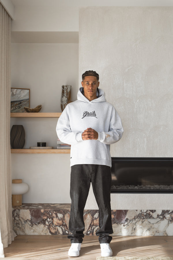 Grails Apparel Calligraphy Hoody in snow marle - 460gsm heavyweight oversized hoodie, Australian streetwear