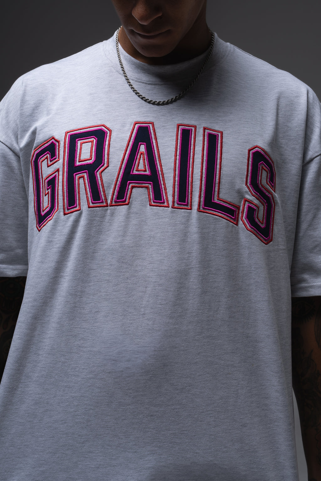 Varsity Tee in snow marle, full garment view - Grails Apparel premium oversized streetwear Australia