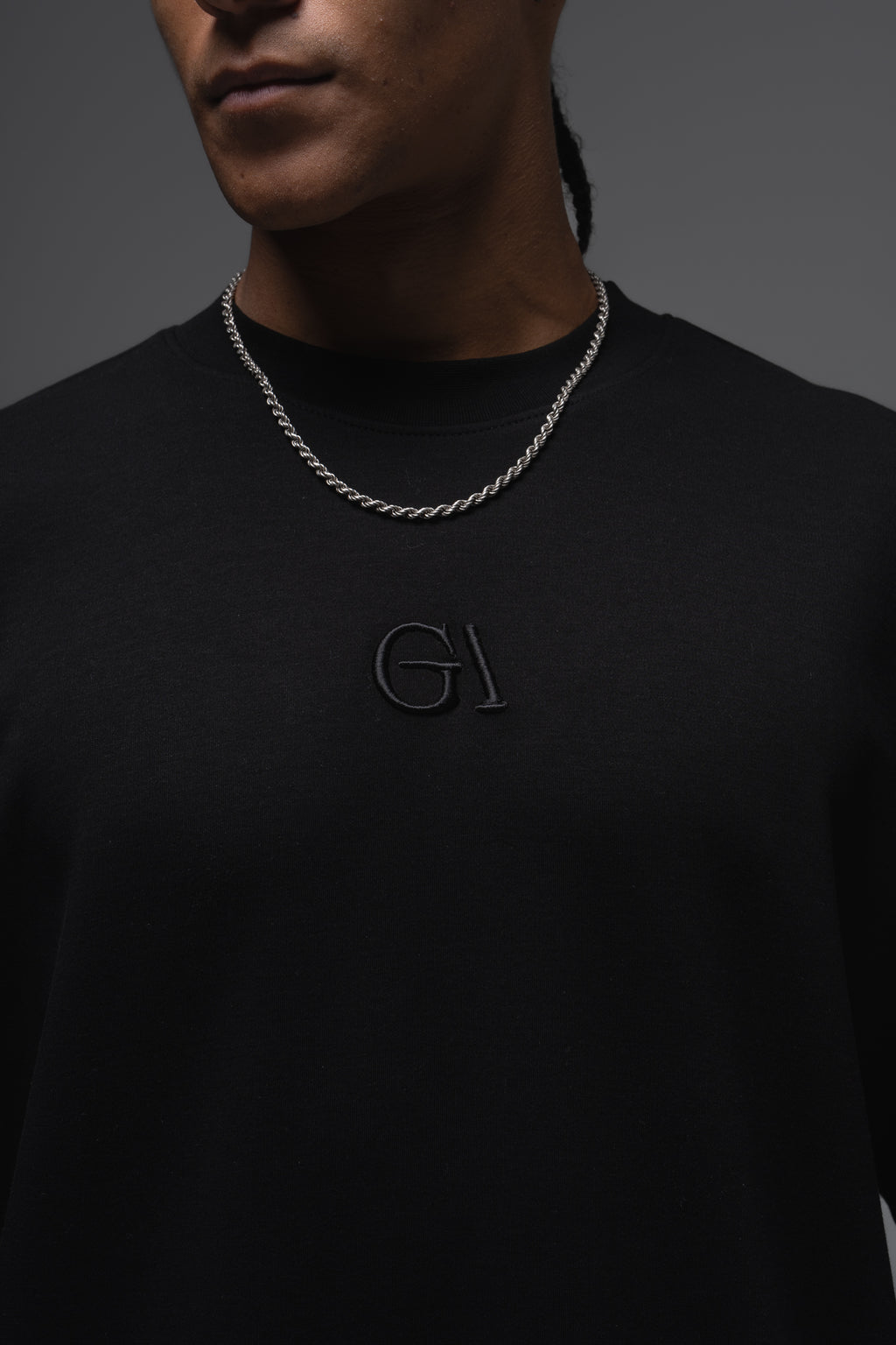 Classic Tee 3D raised monogram and rubber Grails sleeve tab detail - black heavyweight oversized tee