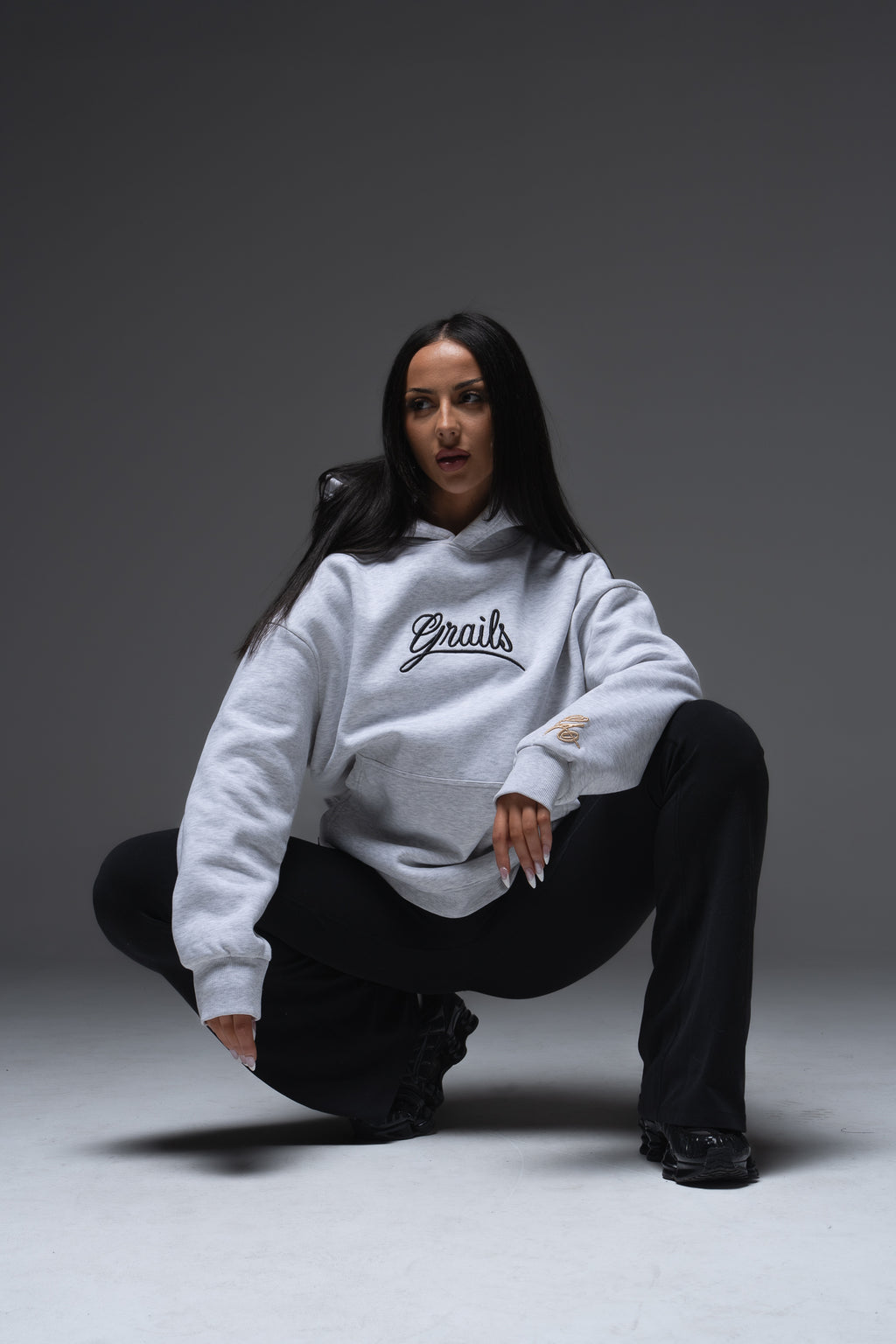 Calligraphy Hoody large format Grails applique back embroidery with champagne 3D puff Apparel script - 460gsm oversized hoodie