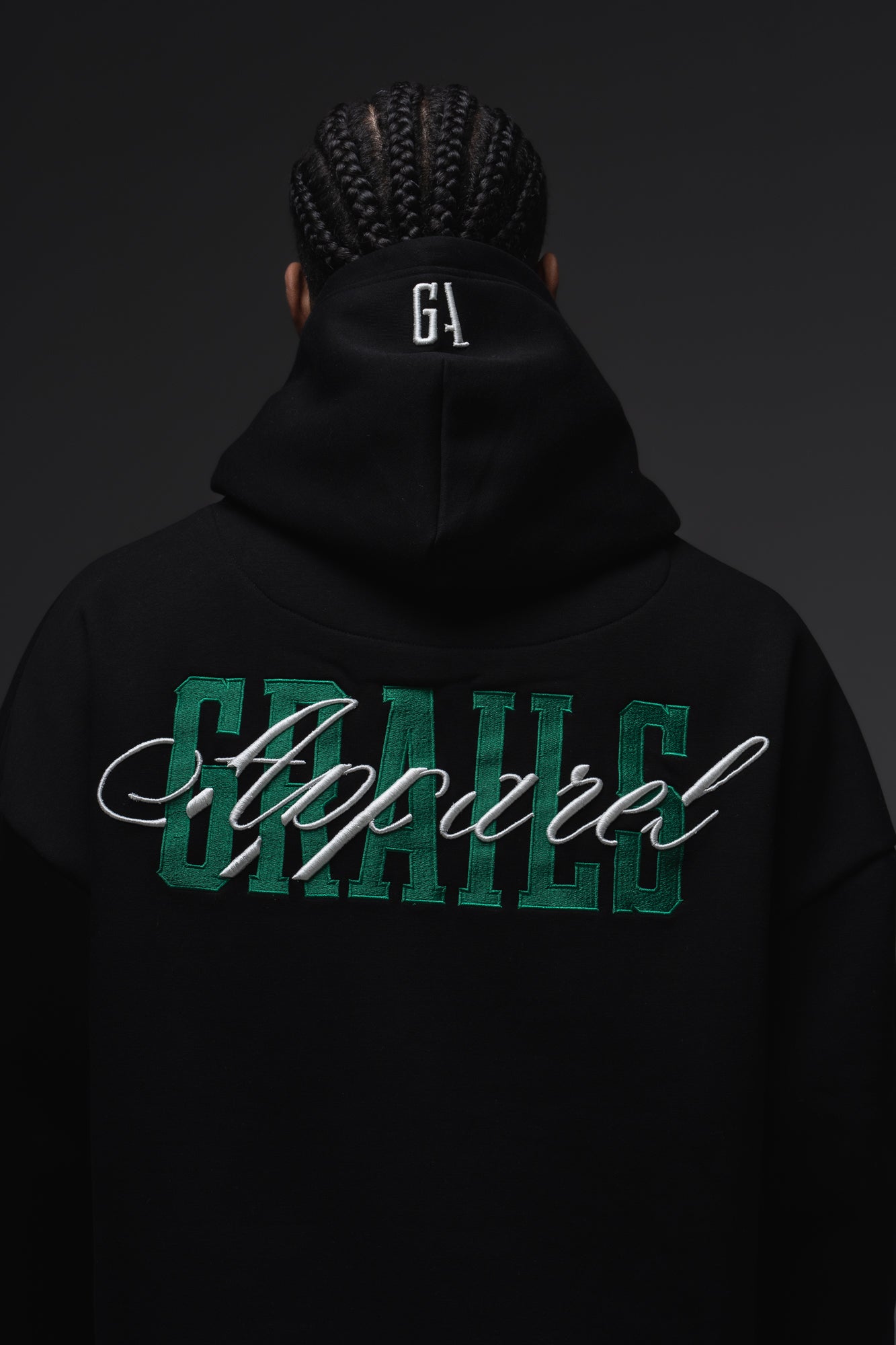 Varsity Hoodie in black, dropped shoulder oversized fit - Grails Apparel 460gsm heavyweight fleece hoodie Australia