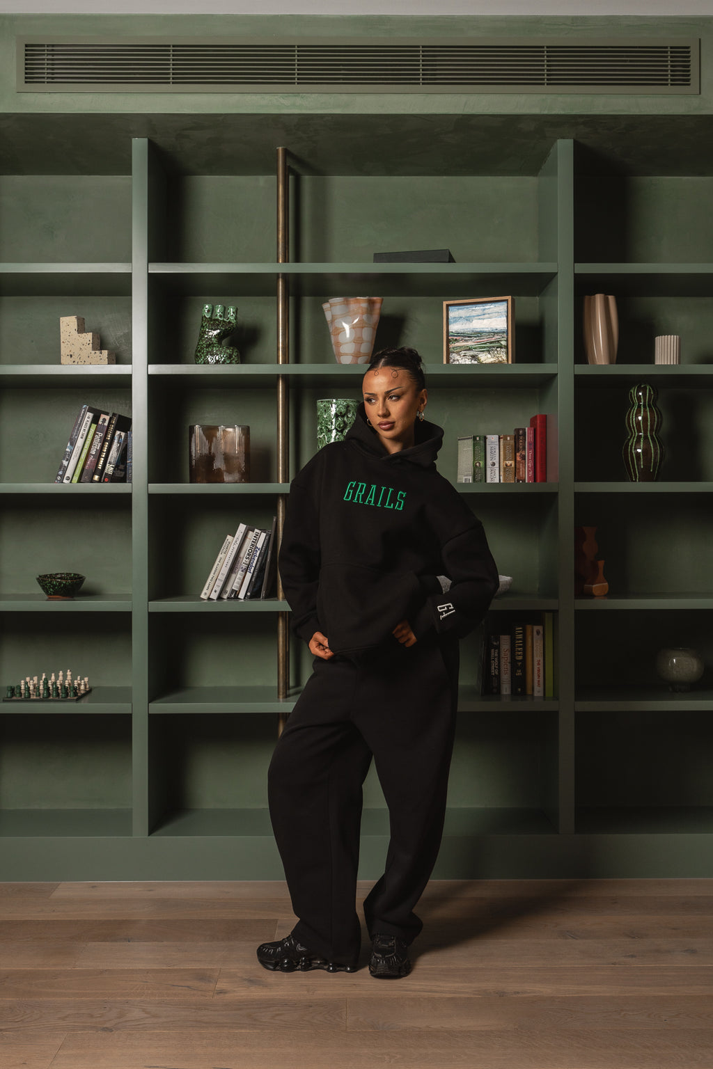Varsity Hoodie GRAILS tatami back embroidery with raised Apparel script - black 460gsm heavyweight oversized hoodie