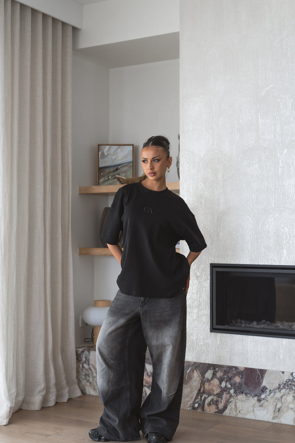 Classic Tee black-on-black GRAILS back embroidery - Grails Apparel 260gsm heavyweight oversized tee
