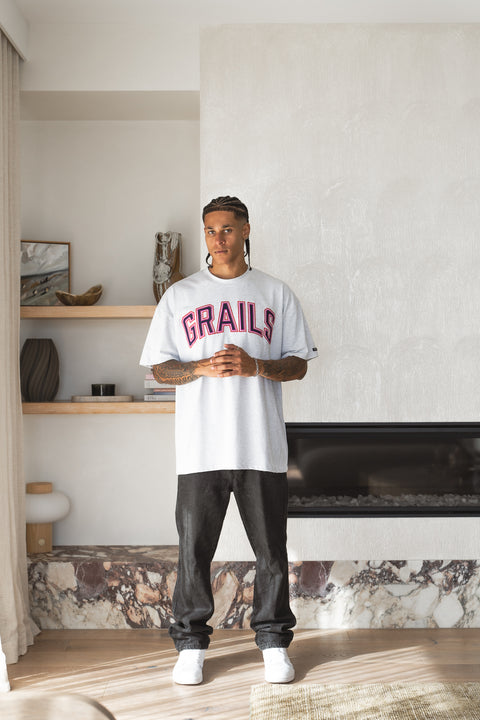 Grails Apparel Varsity Tee in snow marle - 260gsm heavyweight oversized cotton t-shirt, Australian streetwear