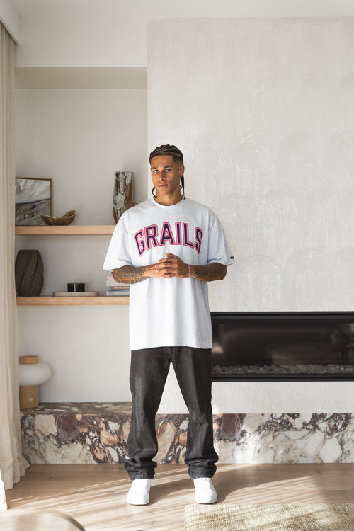 Grails Apparel Varsity Tee in snow marle - 260gsm heavyweight oversized cotton t-shirt, Australian streetwear