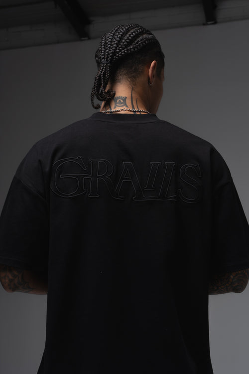 Grails Apparel Classic Tee editorial campaign image - black oversized heavyweight tee, premium Australian streetwear
